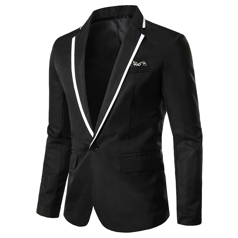 Men's slim casual blazer in black, featuring one button, from Showlu Fashion; stylish outerwear for spring and autumn.