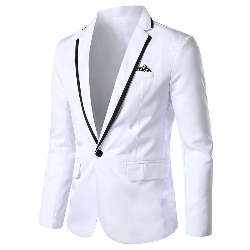 Mens slim casual blazer by Showlu Fashion, pink/black/white, one-button suit jacket, suitable for spring and autumn, 5XL size.