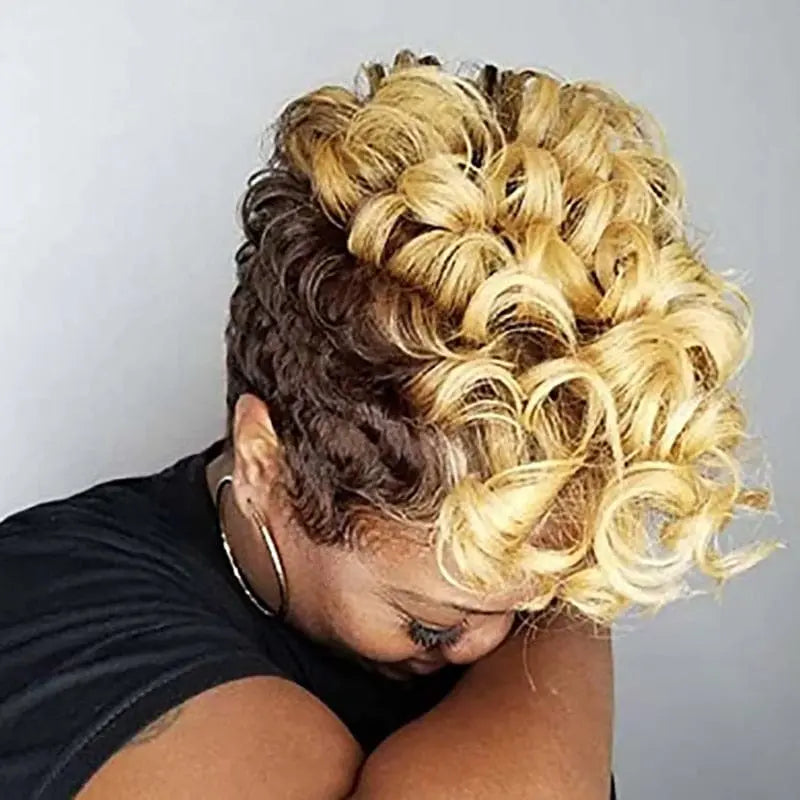 Short curly synthetic African American wig for women by Hairjoy, featuring natural-looking curls and a stylish fit.