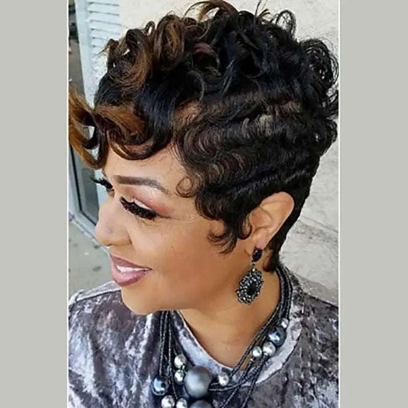 Short curly synthetic wig for women featuring African American style by Showlu Fashion Store.