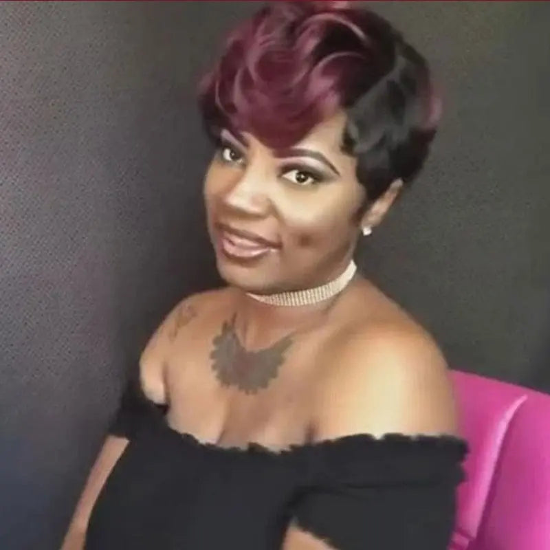 Short curly synthetic wig for women in African American style by Hairjoy, showcasing natural black curls and a chic, youthful look.