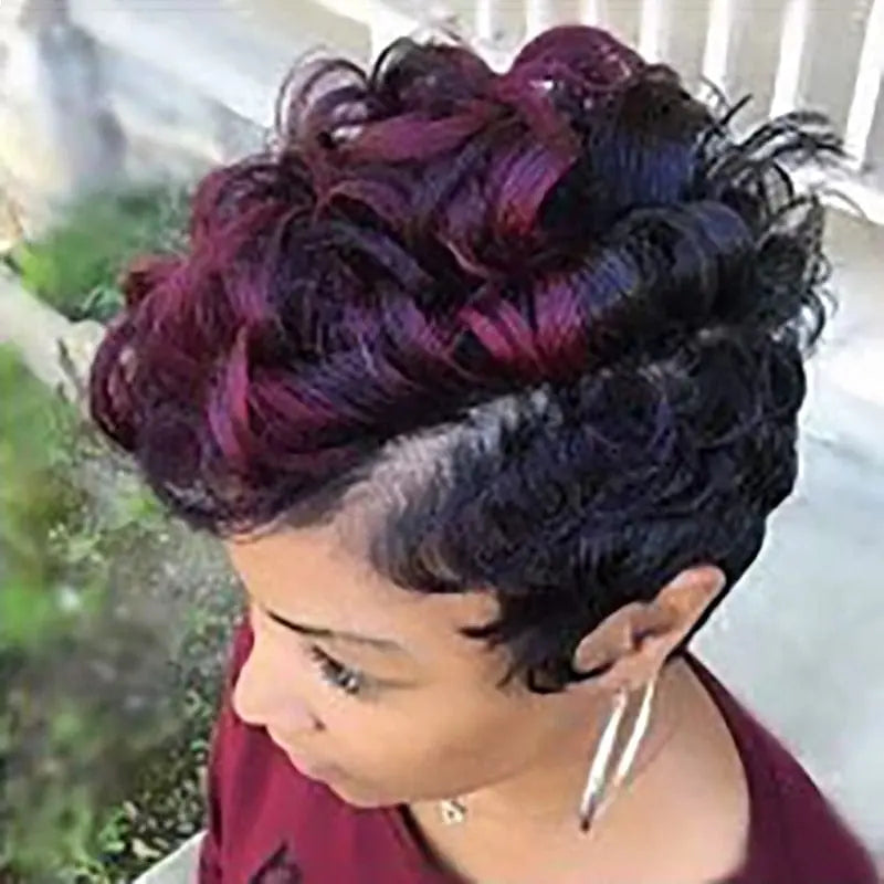 Short curly synthetic wig for women by Hairjoy, African American style, natural black hair, displayed on a mannequin.
