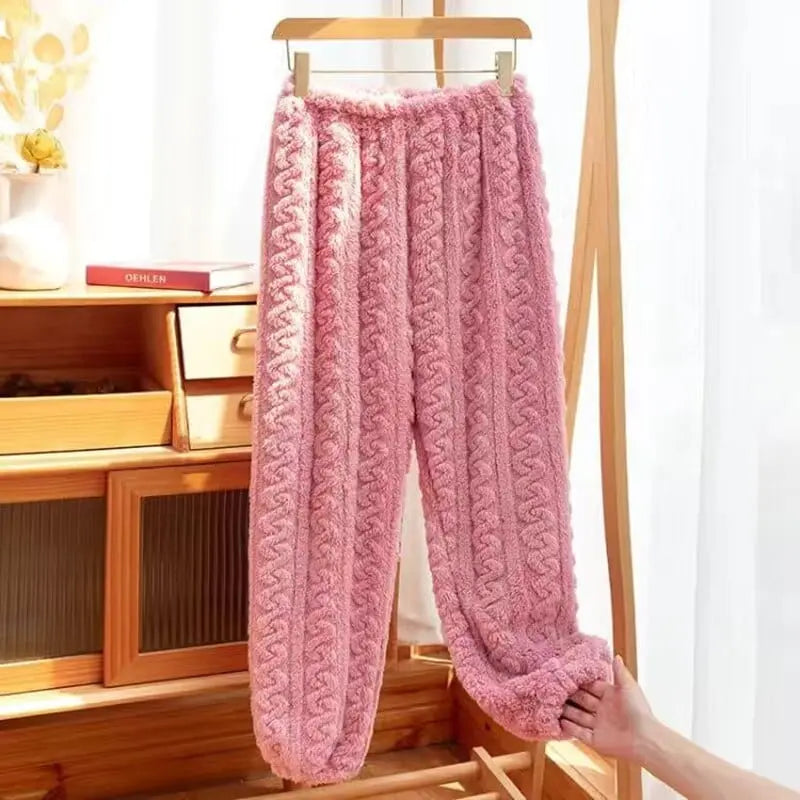 HELIAR women's velvet ribbed fleece pajama set with pullover and pants, warm 2-piece loungewear for autumn and winter.
