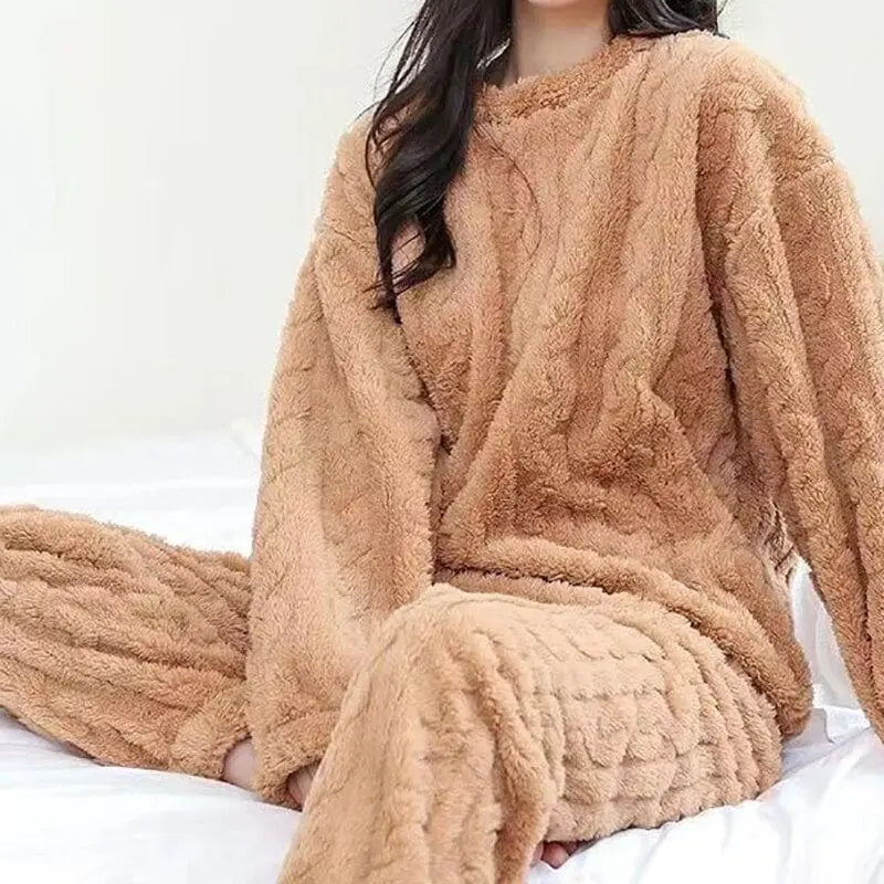 HELIAR women's velvet ribbed fleece pajama set with pullover and pants, cozy winter loungewear for women from Showlu Fashion Store
