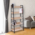 Taupe Shadow 5-tier wood bookcase with industrial ladder design for home storage and organization.