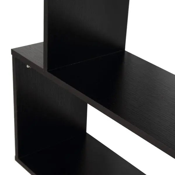 Taupe Shadow 6-tier S-shape wooden bookcase with black finish, multi-shelf storage and display for home or office use
