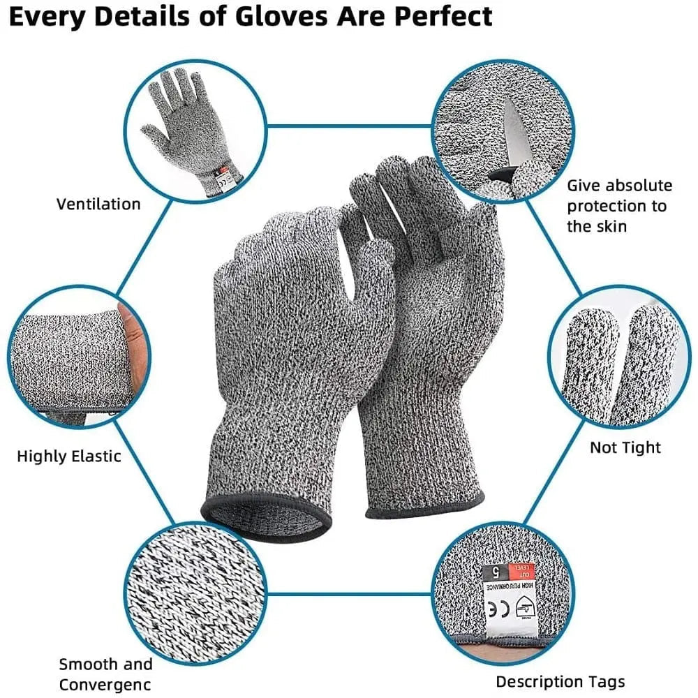 Showlu HPPE Level 5 anti-cut safety gloves with high-strength protection for industrial, kitchen, and gardening use.