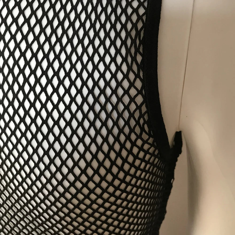 Plus size sleeveless black fishnet tank top for men, stylish summer fashion, fitness, and lingerie-inspired lingerie by Showlu Fashion.