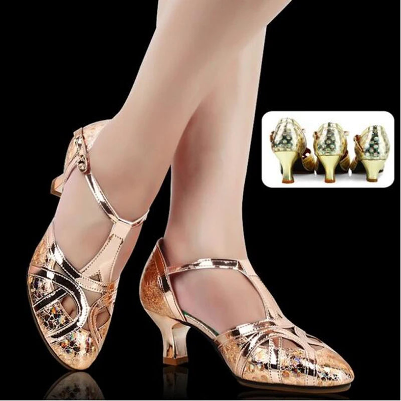 Women's Glitter Leather Latin Dance Shoes Closed Toe Soft Sole Salsa Modern Shoe Tango Ballroom Dancing Shoes 3.5/5.5/6.5cm Heel