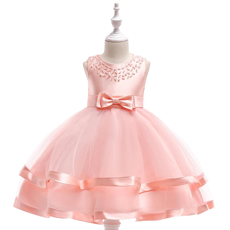 Elegant 2023 summer princess dress for girls by Showlu Fashion, featuring a bow, suitable for birthdays and special occasions.