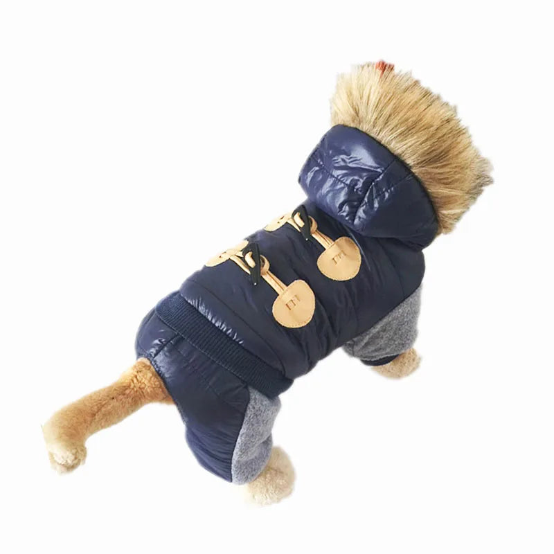 Showlu Fashion thickened fleece dog winter jacket, warm pet jumpsuit with cozy fleece material, suitable for cold weather.