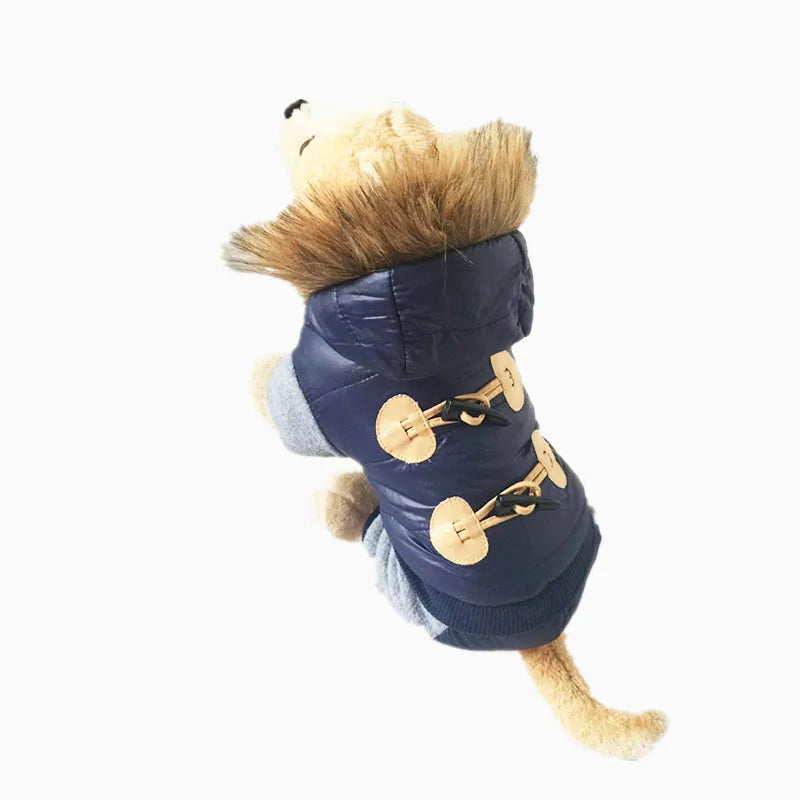 Showlu Fashion thickened fleece dog winter jacket with hood, warm pet jumpsuit in gray, designed for cold weather comfort.