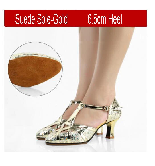 Women's Glitter Leather Latin Dance Shoes Closed Toe Soft Sole Salsa Modern Shoe Tango Ballroom Dancing Shoes 3.5/5.5/6.5cm Heel