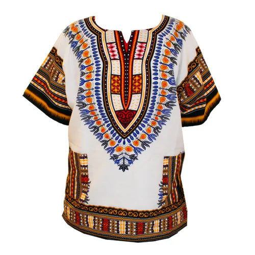 Colorful floral African dashiki dress made of traditional cotton fabric, featuring vibrant print and loose fit, by SHOWLU FASHION STORE.