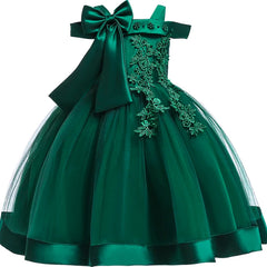 Girls Lace Flower Wedding Princess Kids Party Dress Baby Girls Big Bow Dresses Children Clothing For New Years Christmas Wear