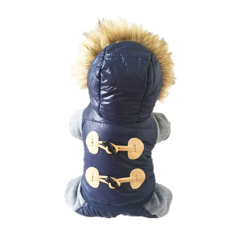 Showlu Fashion thickened fleece dog winter jacket with warm pet jumpsuit, featuring a cozy design and secure fit for cold weather.