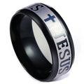 Stainless steel cross ring with 8mm width, I Love Jesus design, featuring a religious Christian wedding band style.
