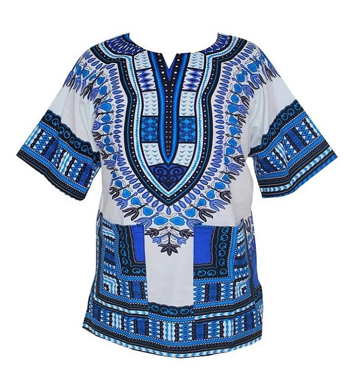 African Dashiki dress with vibrant floral cotton print, traditional design, colorful fabric, and intricate patterns.