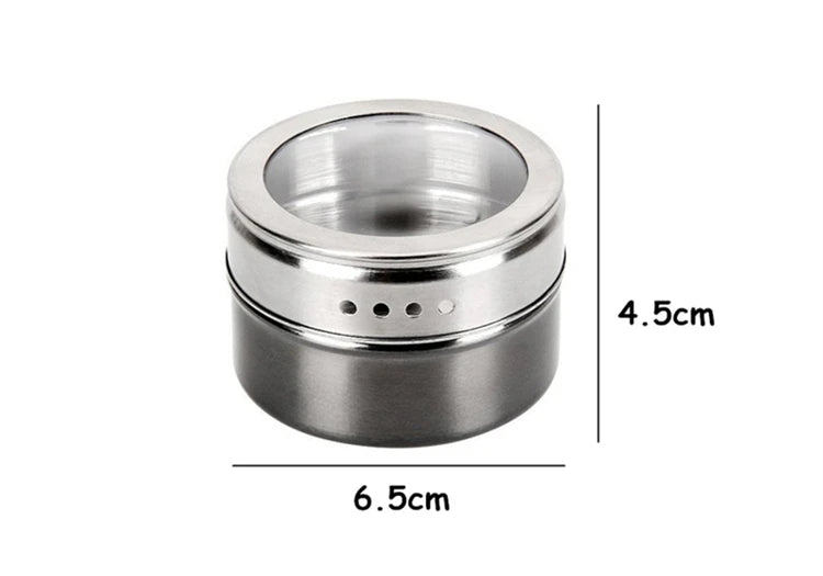 Set of magnetic stainless steel spice jars from Showlu Smart General for kitchen storage, displayed on a white background.