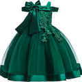 Girls lace flower wedding princess dress with big bow by Showlu Fashion, perfect for kids' parties, holidays, or special occasions.
