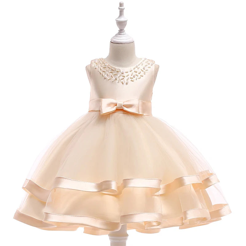 Elegant 2023 girls' summer princess dress with bow, suitable for birthday parties, weddings, and evening events by Showlu Fashion.