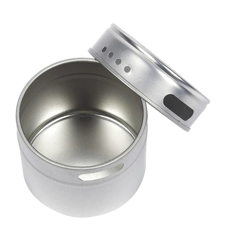 Set of magnetic stainless steel spice jars with transparent lids for organized kitchen storage by Showlu Smart General
