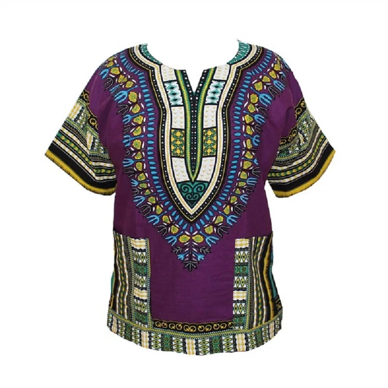 Colorful floral African dashiki dress made of traditional cotton fabric, featuring vibrant print and intricate design from SHOWLU FASHION STORE.