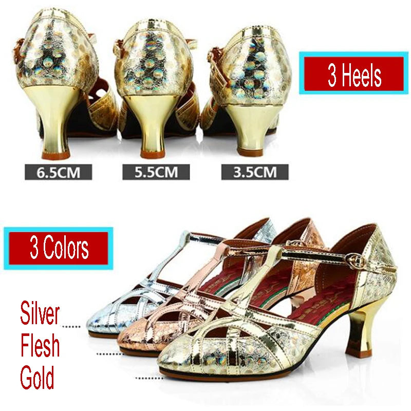 Women's Glitter Leather Latin Dance Shoes Closed Toe Soft Sole Salsa Modern Shoe Tango Ballroom Dancing Shoes 3.5/5.5/6.5cm Heel