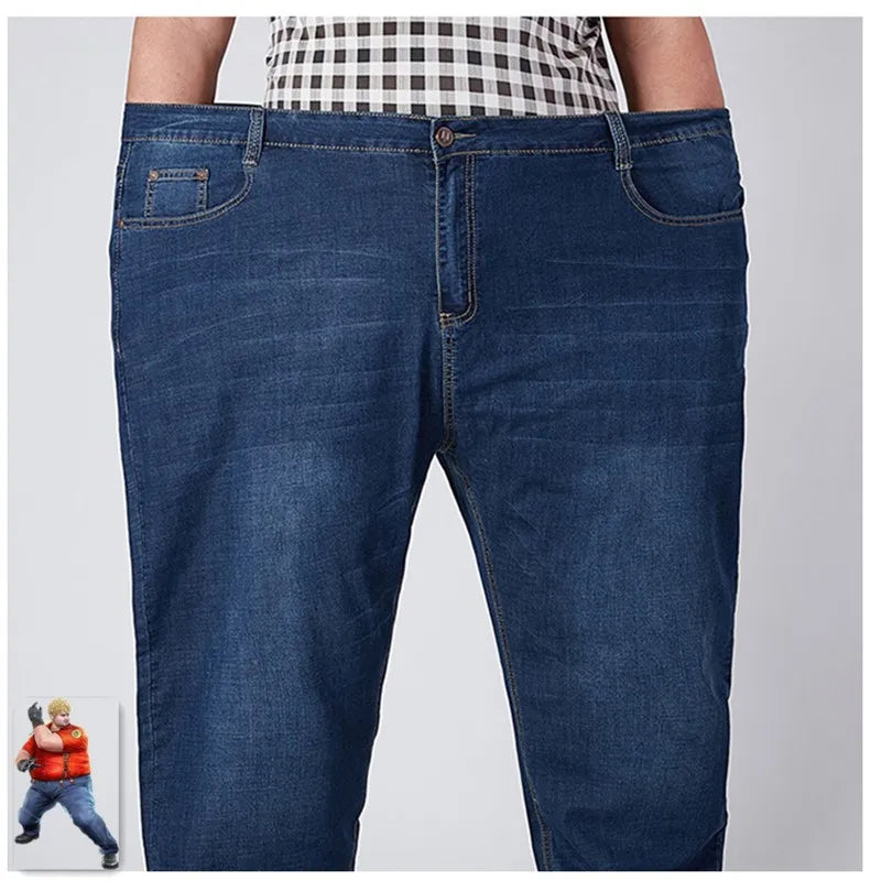 Stretch Jeans Men Elastic Denim Male Trousers  46 48 52 Plus Size Extra Large Loose Pants Blue Roupas Calca Masculina Modis Ropa