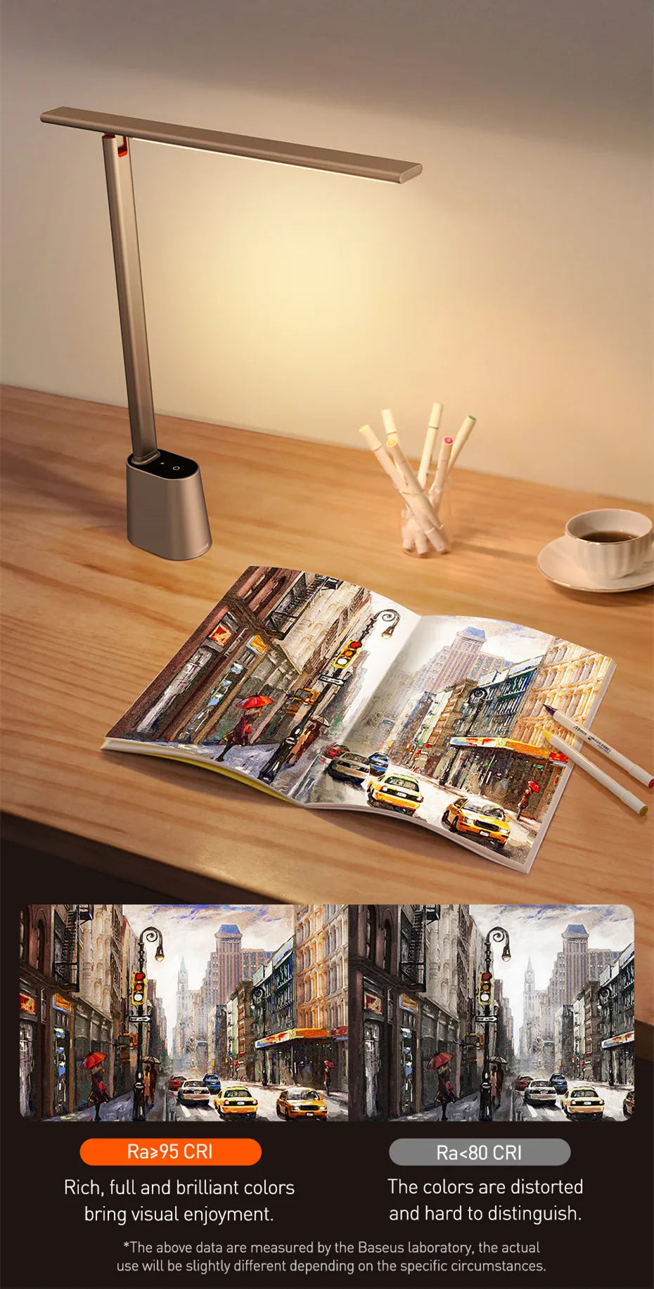 Baseus Smart Rechargeable Desk Lamp with adjustable brightness and flexible arm, ideal for study or work lighting.