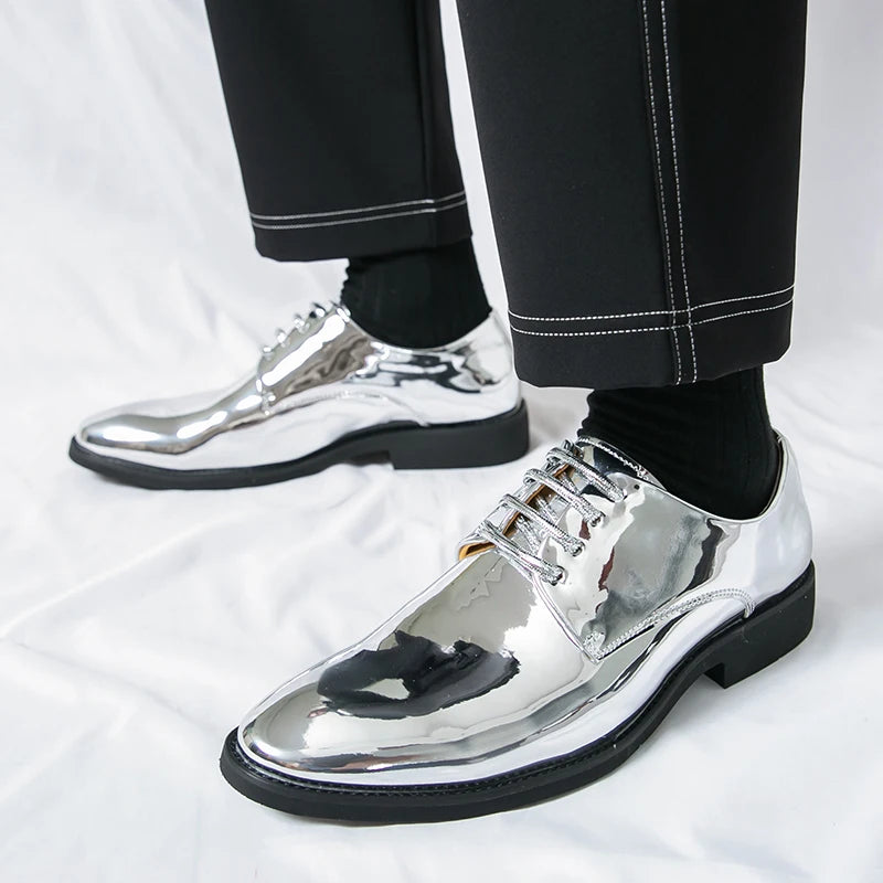 Men's big size Mirror Derby oxford shoe by Showlu Fashion, pointed toe lace-up dress shoe for business or wedding occasions.