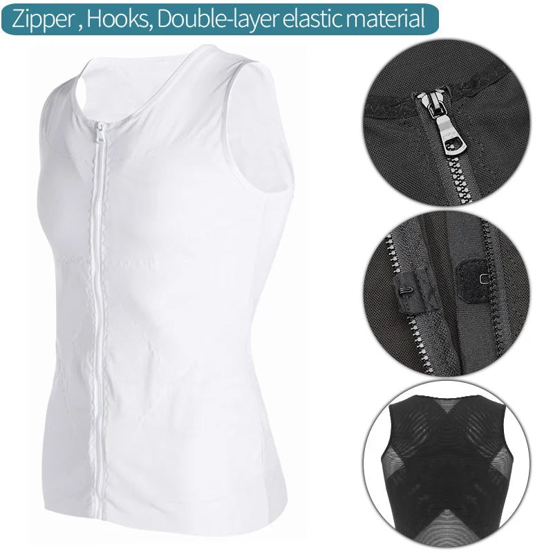 Mens Body Shaper Abdomen Slimming Shapewear Belly Shaping Corset Top Gynecomastia Compression Shirts WIth Zipper Waist Trainer