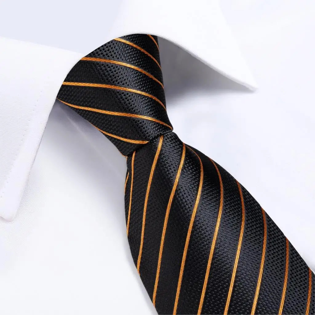 Gift Men Tie Luxury Gold Black Striped Paisley Silk Wedding Tie For Men DiBanGu Designer Hanky Cufflinks Fashion Tie Set