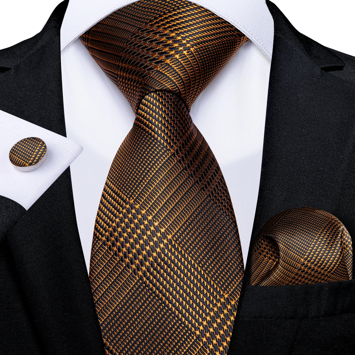 Gift Men Tie Luxury Gold Black Striped Paisley Silk Wedding Tie For Men DiBanGu Designer Hanky Cufflinks Fashion Tie Set