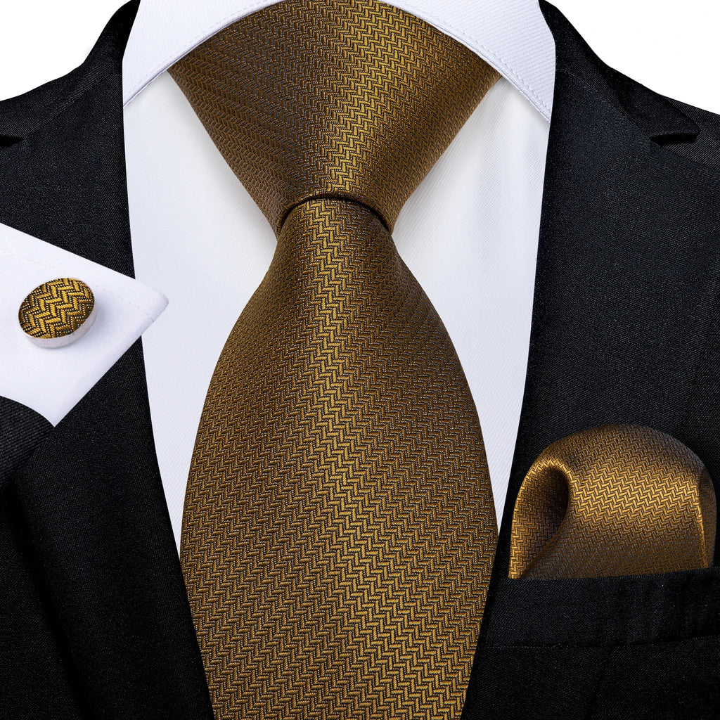 Gift Men Tie Luxury Gold Black Striped Paisley Silk Wedding Tie For Men DiBanGu Designer Hanky Cufflinks Fashion Tie Set