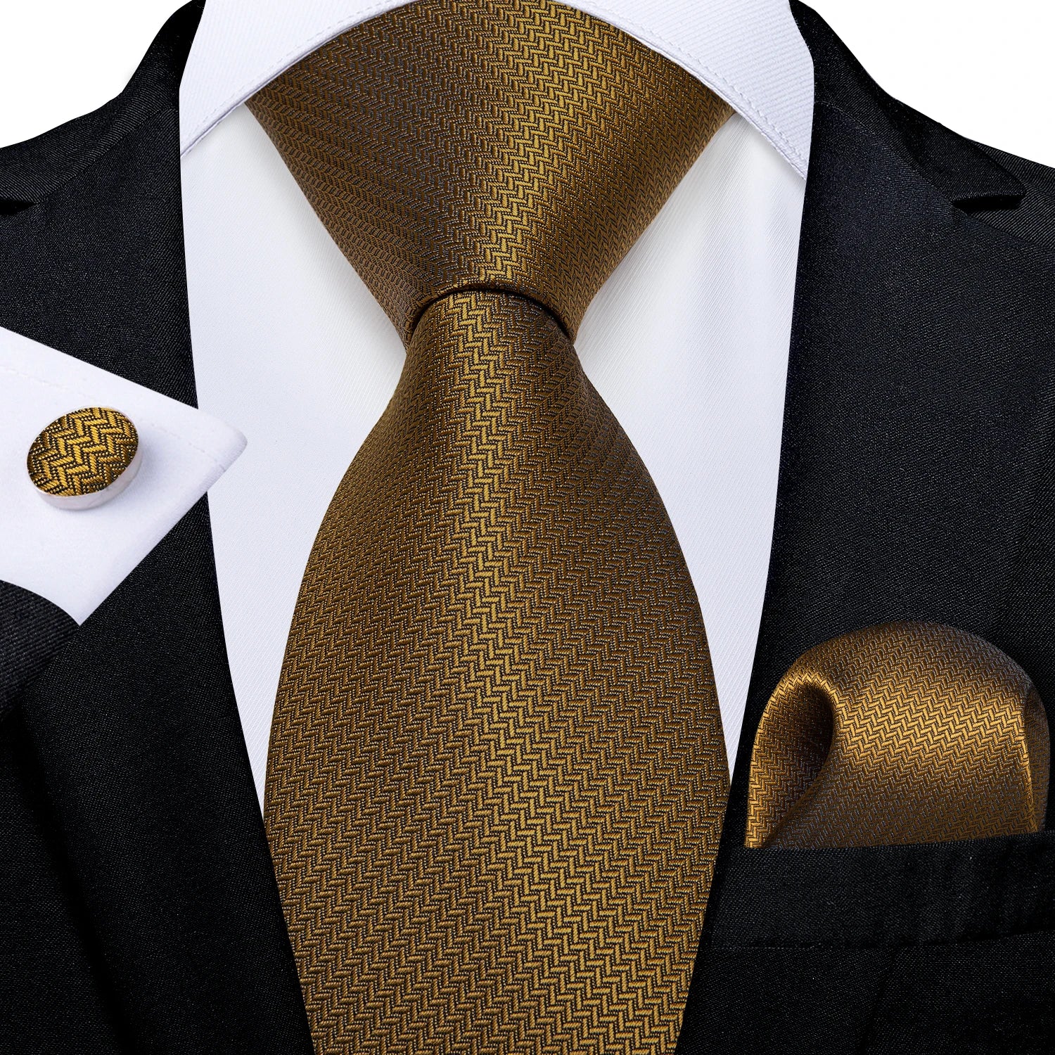 Gift Men Tie Luxury Gold Black Striped Paisley Silk Wedding Tie For Men DiBanGu Designer Hanky Cufflinks Fashion Tie Set