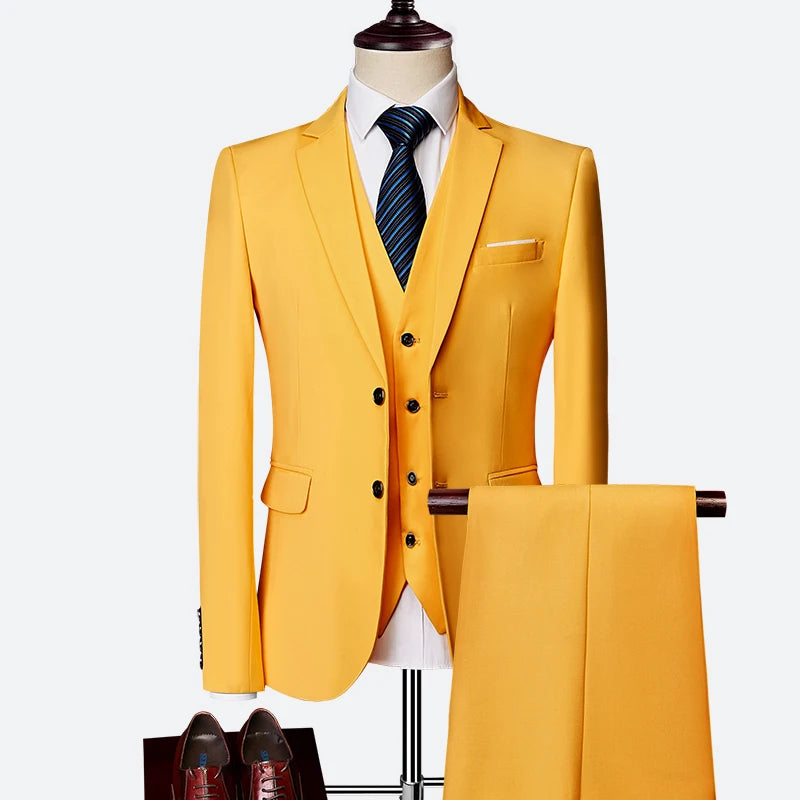 Men's wedding suit, three-piece formal Korean slim tuxedo dress suit for grooms, stylish business attire from Showlu Fashion Store
