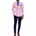 Pink double-breasted slim fit men's tuxedo suit by SHOWLU FASHION STORE, displayed on a mannequin, perfect for formal weddings.