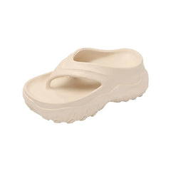 Women's High-End Summer Flip-Flops New Thick Bottom Soft Dung Sense Non-Slip Elevated Outer Wear Cute Style for Beach EVA PU