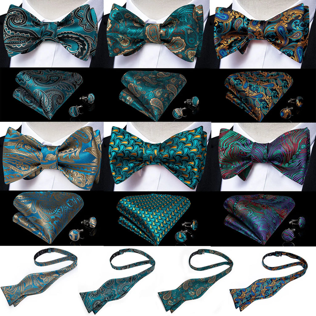 Brand New Men's Bow Tie Teal Green Blue Paisley Floral Silk Bow Tie Wedding Party Butterfly Bowknot Men Tie Accessories DiBanGu