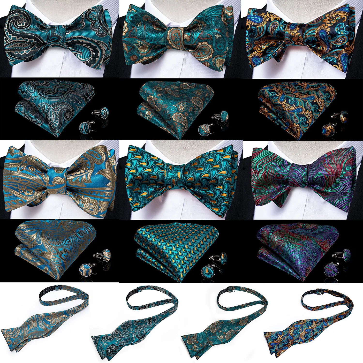 Brand New Men's Bow Tie Teal Green Blue Paisley Floral Silk Bow Tie Wedding Party Butterfly Bowknot Men Tie Accessories DiBanGu