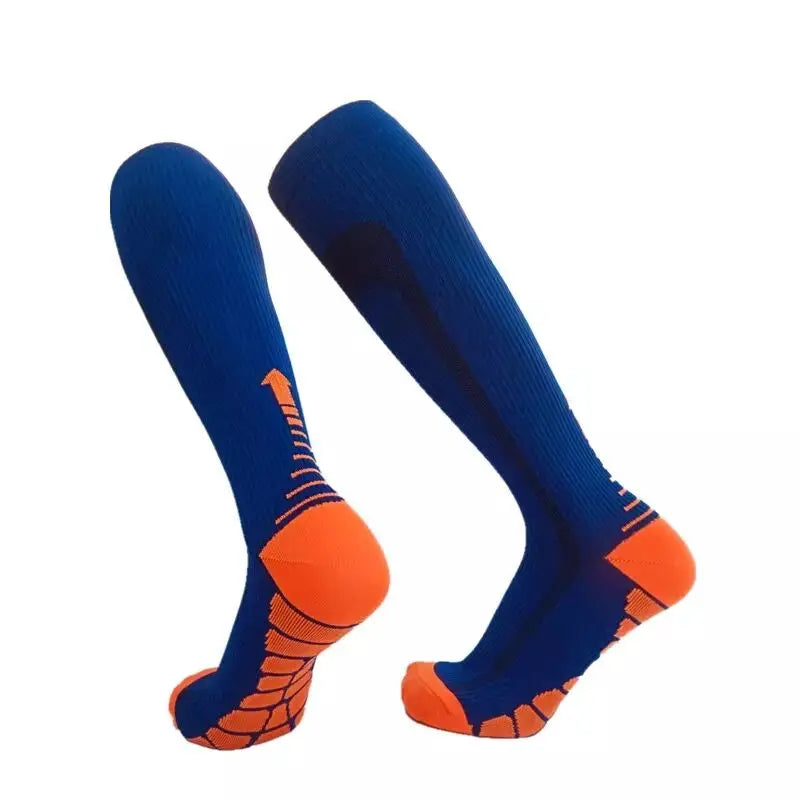 Black compression socks for men and women, Showlu Fashion, designed for football, anti-fatigue, pain relief, and sport performance.