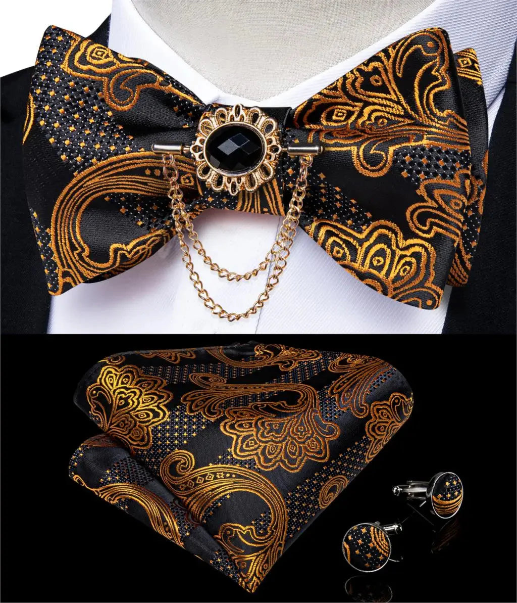 Pink plaid silk self-tie bow tie set with brooch and handkerchief, stylish accessory from SHOWLU FASHION STORE.