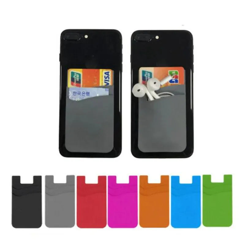 Showlu Smart General stick-on phone wallet attached to a smartphone, featuring card slots and a sleek, portable design.