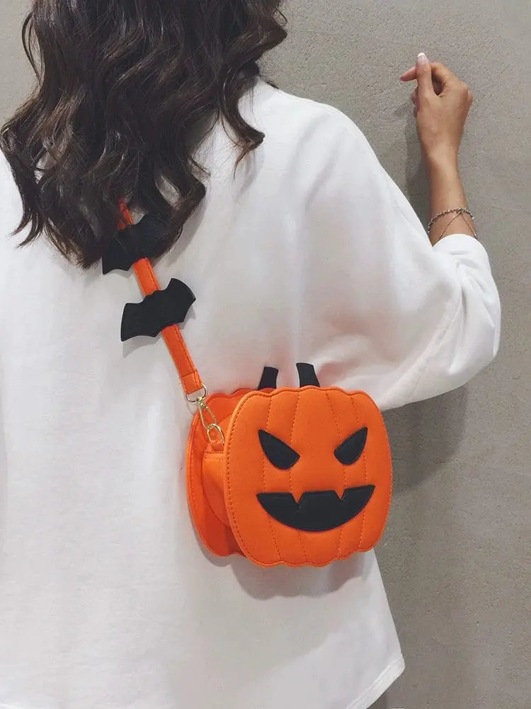 Linglan Halloween Pumpkin shoulder bag for women, PU leather crossbody pouch with fun pumpkin design, versatile and stylish for 2023.