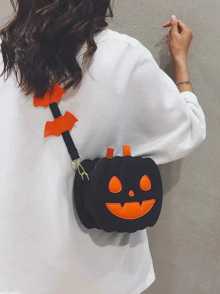 Linglan Halloween pumpkin shoulder bag for women, PU leather crossbody pouch with fun, personality design and versatile style.