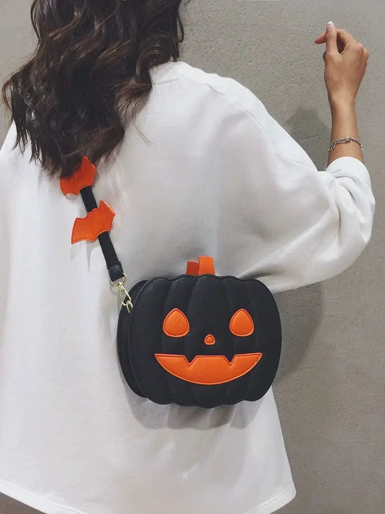 Linglan Halloween pumpkin shoulder bag by Showlu Fashion Store, featuring a fun, versatile PU leather crossbody pouch for women.