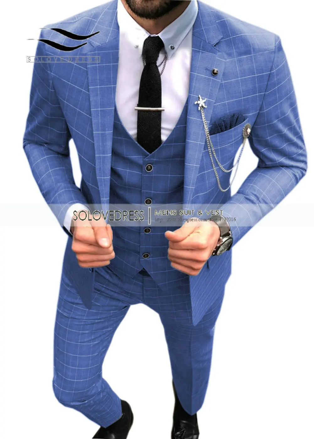 Elegant Men's Suit 3 Pieces Plaid Business Casual Notch Lapel Tuxedos Groomsmen Men Suits for Wedding(Blazer+vest+Pants)