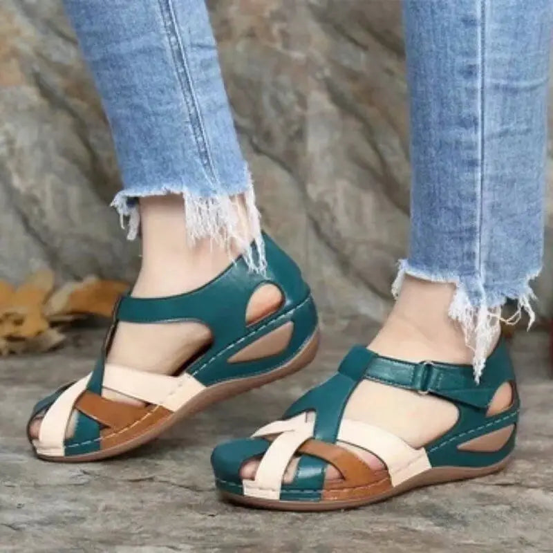 Shorha Women's Retro Wedge Sandals by SHOWLU FASHION STORE featuring lace-up design and comfortable PU slippers.