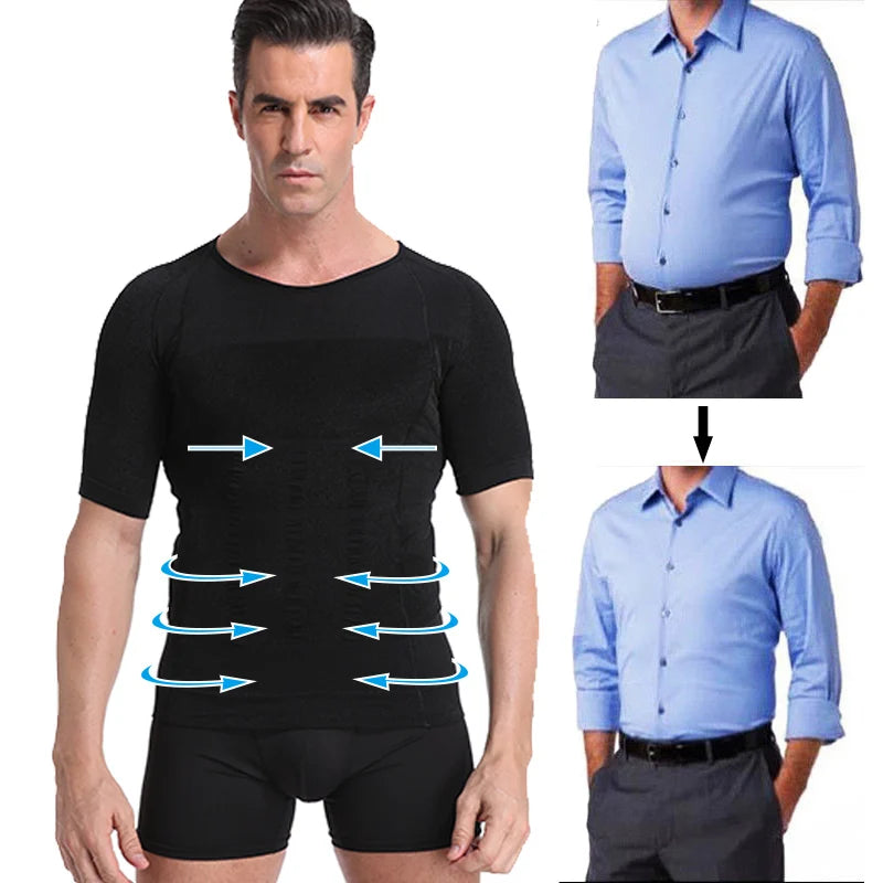 Classix men's body toning T-shirt by Showlu Fashion Store, slim-fitting compression shirt for shaping and slimming.